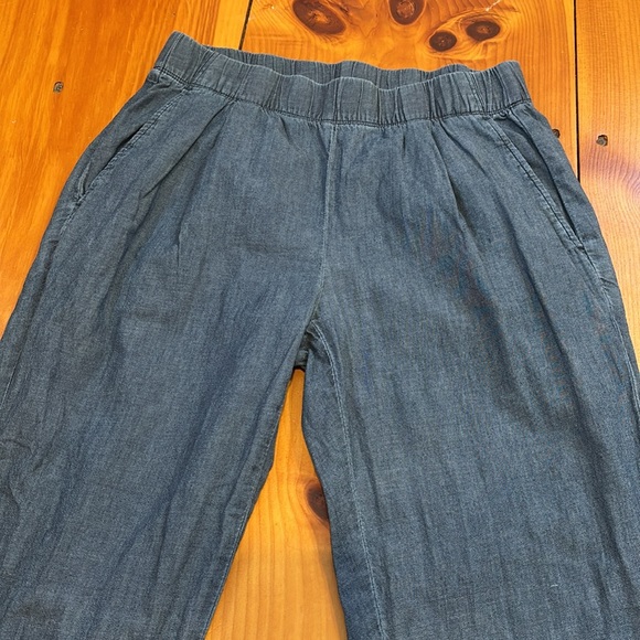 EILEEN FISHER XS Blue Chambray Organic Pull-On Pant Legging Side Pockets - Picture 2 of 7